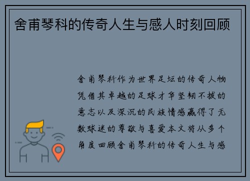 舍甫琴科的传奇人生与感人时刻回顾