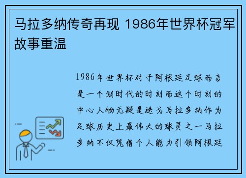 马拉多纳传奇再现 1986年世界杯冠军故事重温